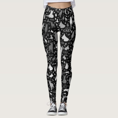 German Shepherd Dog Silhouettes _Grayscale Leggings