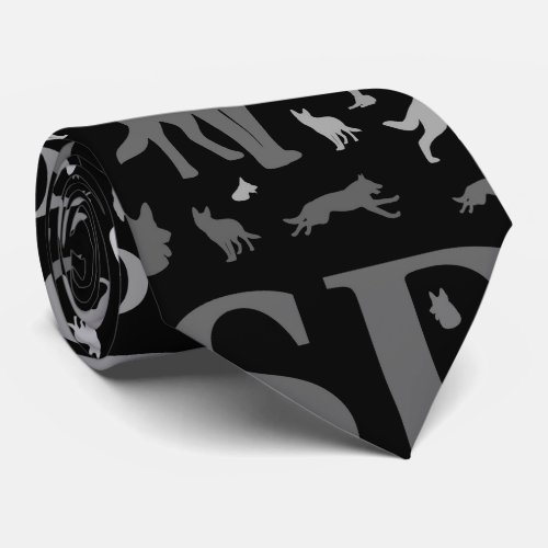 German Shepherd Dog Silhouettes _Grayscale Neck Tie