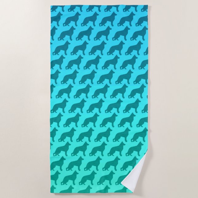 German Shepherd Dog Silhouettes Pattern Beach Towel (Front)
