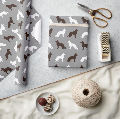 German Shepherd Dog Silhouettes Pattern Wrapping Paper