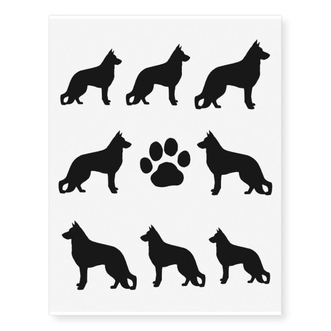 German Shepherd Dog Silhouettes Temporary Tattoos (Front)