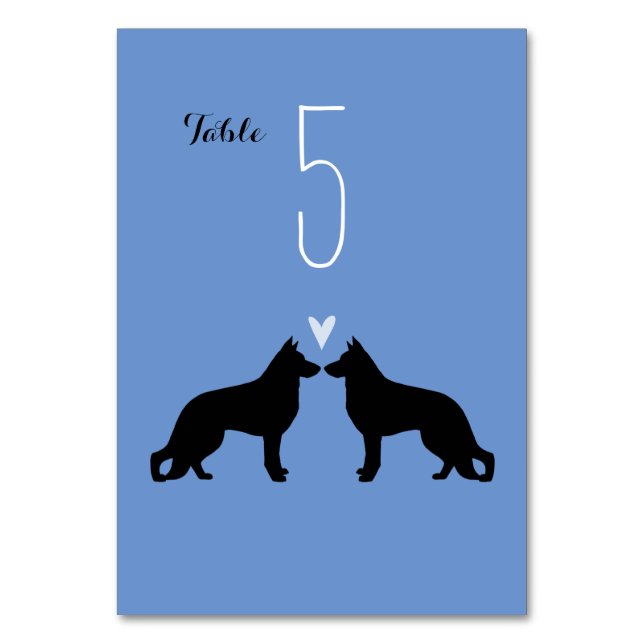 German Shepherd Dog Silhouettes Wedding Table Number (Front)