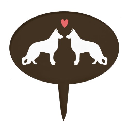 German Shepherd Dog Silhouettes with Heart Cake Topper