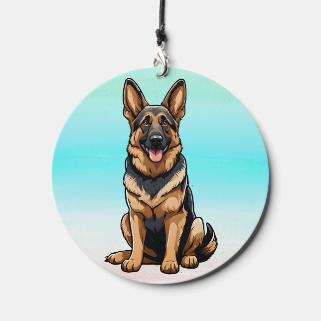 German Shepherd Dog Sitting Wind Chime (Front)