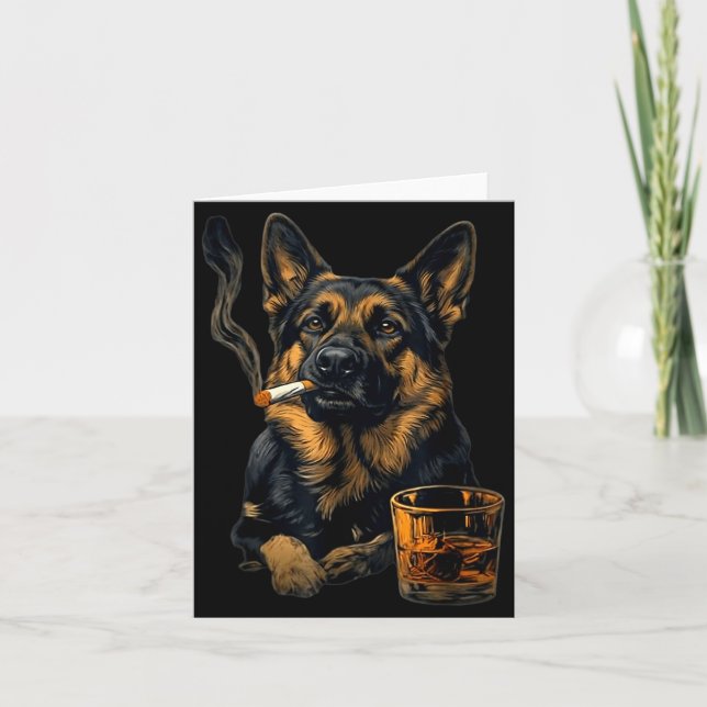 German Shepherd Dog Smoking Cigarette Whisky Lover Card (Front)