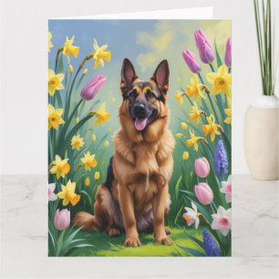 German Shepherd Dog Spring Flowers Painting Card