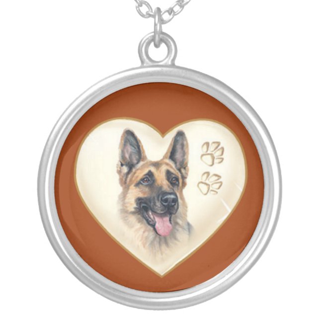German Shepherd Dog Sterling Necklace Jewelry (Front)