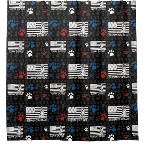 German Shepherd Dog Sunglasses American Flag Shower Curtain