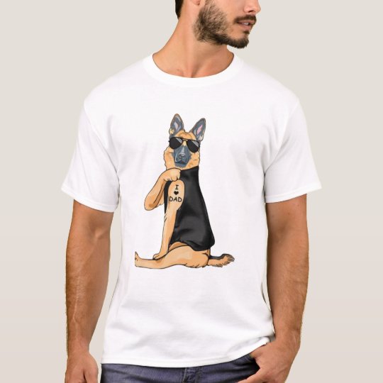 German Shepherd Dog Tattoo I Love Dad T Shirt Funny Vintage Gift Men Women