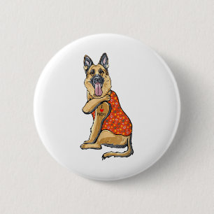 German Shepherd Dog Tattoo I Love Mom Flower Mothe Button