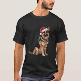 German Shepherd Dog Tree Christmas Lights Xmas Dog T-Shirt