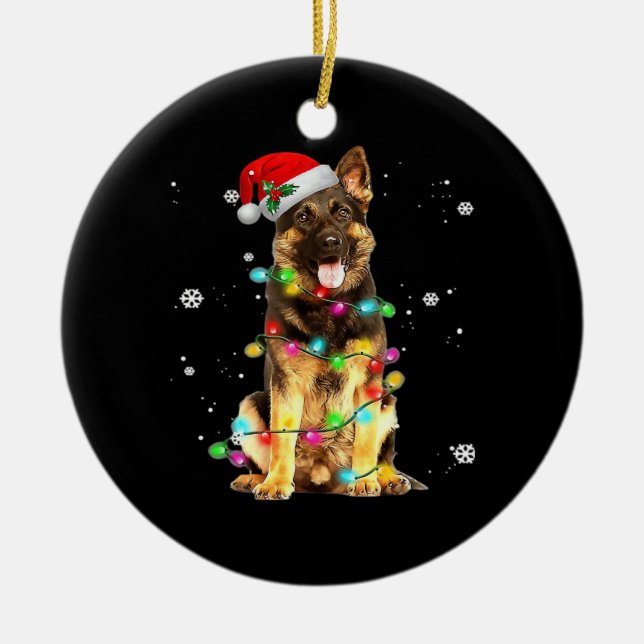 German Shepherd Dog Tree Christmas Sweater Xmas Do Ceramic Ornament (Front)