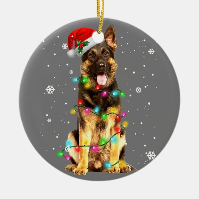 German Shepherd Dog Tree Christmas Sweater Xmas Do Ceramic Ornament (Front)