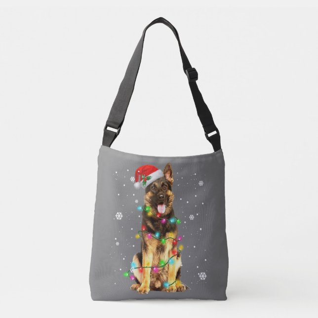 German Shepherd Dog Tree Christmas Sweater Xmas Do Crossbody Bag (Front)