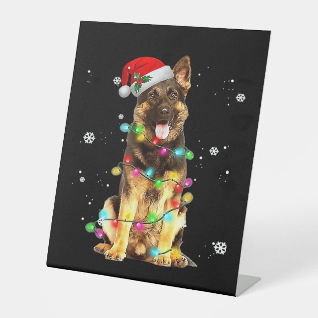 German Shepherd Dog Tree Christmas Sweater Xmas Do Pedestal Sign (Front)