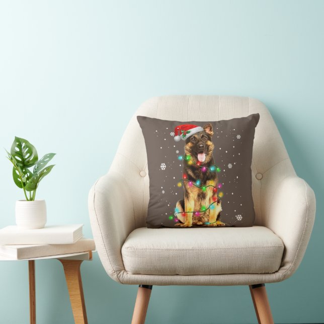 German Shepherd Dog Tree Christmas Sweater Xmas Do Throw Pillow (Chair)