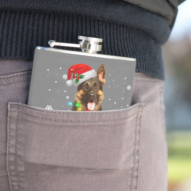German Shepherd Dog Tree Christmas Sweater Xmas Flask (In Situ)