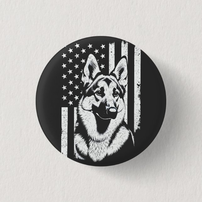 German Shepherd Dog USA American Flag 4th Of July Button (Front)