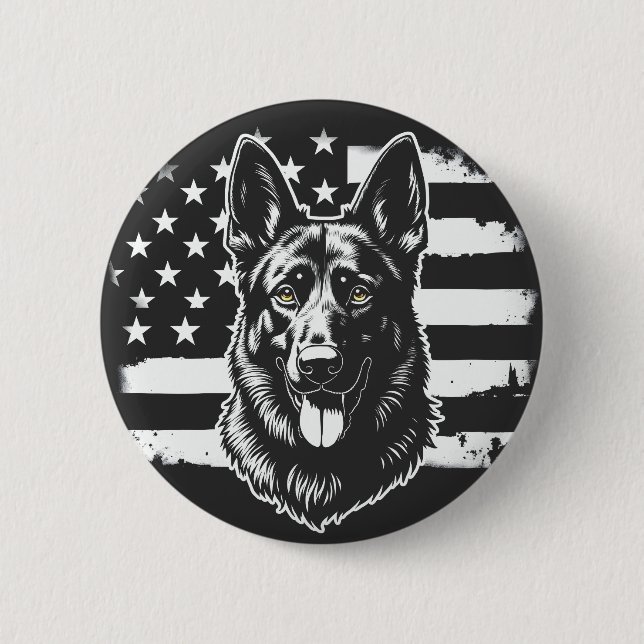 German Shepherd Dog USA American Flag 4th Of July Button (Front)