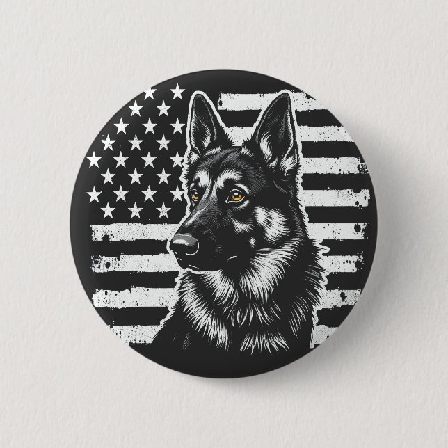 German Shepherd Dog USA American Flag 4th Of July Button (Front)