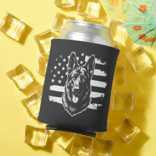 German Shepherd Dog USA American Flag 4th Of July Can Cooler