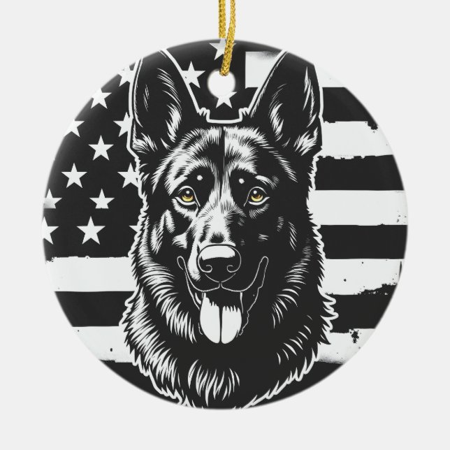 German Shepherd Dog USA American Flag 4th Of July Ceramic Ornament (Front)
