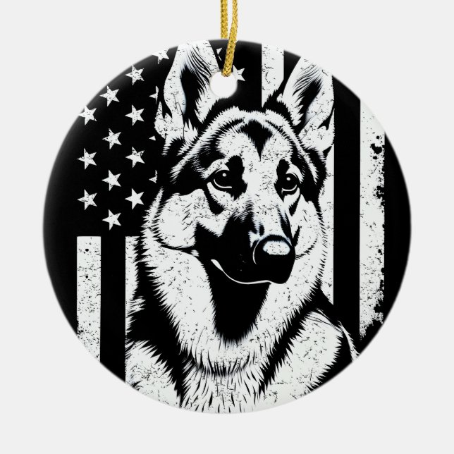 German Shepherd Dog USA American Flag 4th Of July Ceramic Ornament (Front)