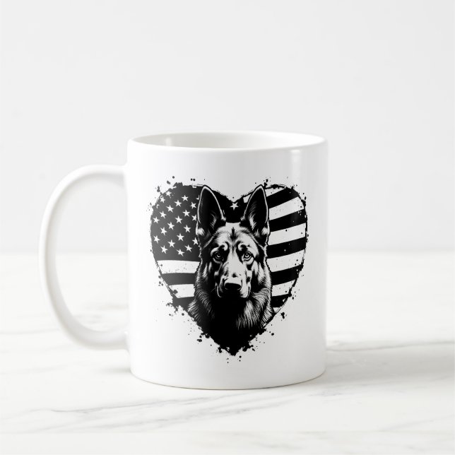 German Shepherd Dog USA American Flag 4th Of July  Coffee Mug (Left)