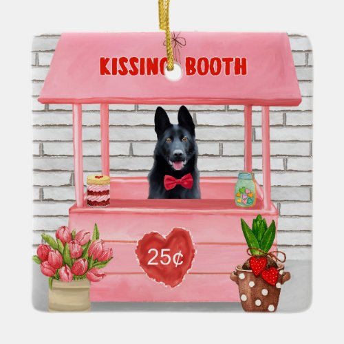 German Shepherd Dog Valentines Day Kissing Booth Ceramic Ornament