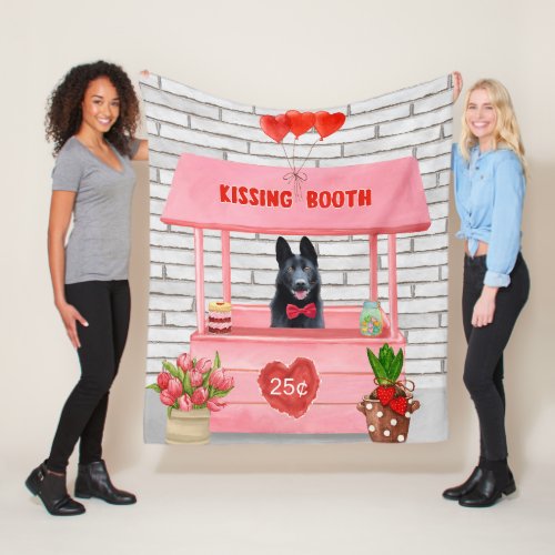 German Shepherd Dog Valentines Day Kissing Booth Fleece Blanket