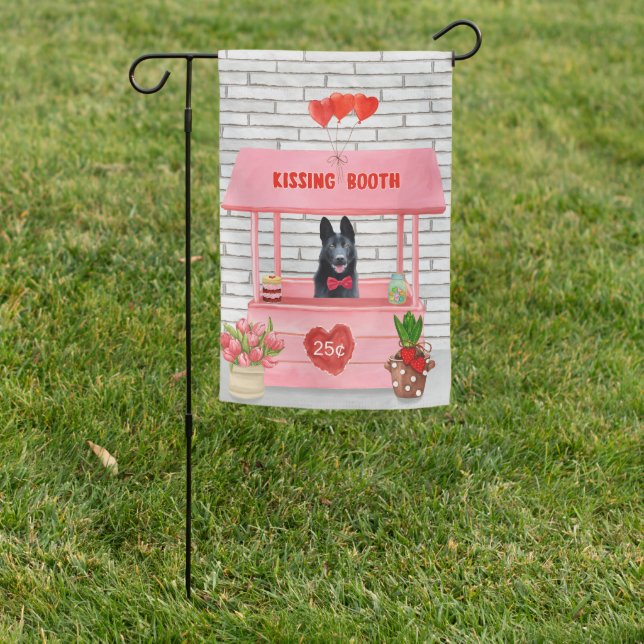 German Shepherd Dog Valentine's Day Kissing Booth Garden Flag (In SItu)