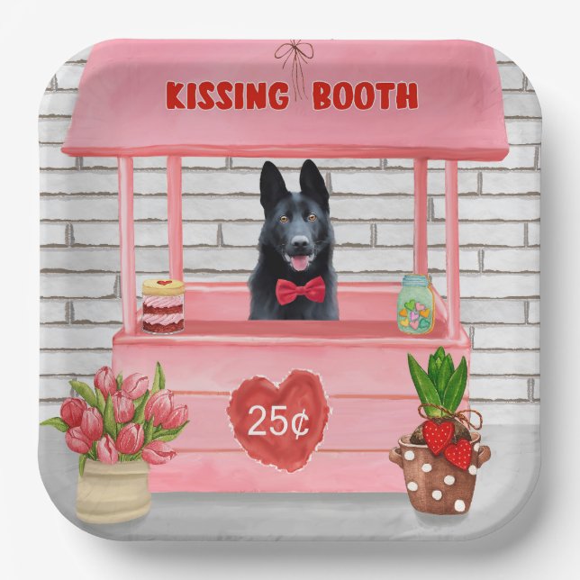 German Shepherd Dog Valentine's Day Kissing Booth Paper Plates (Front)