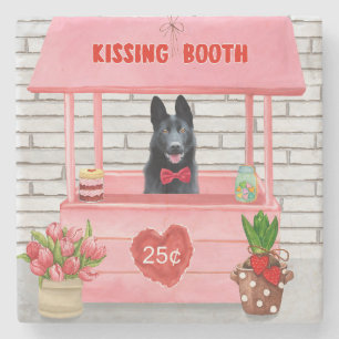 German Shepherd Dog Valentine's Day Kissing Booth Stone Coaster