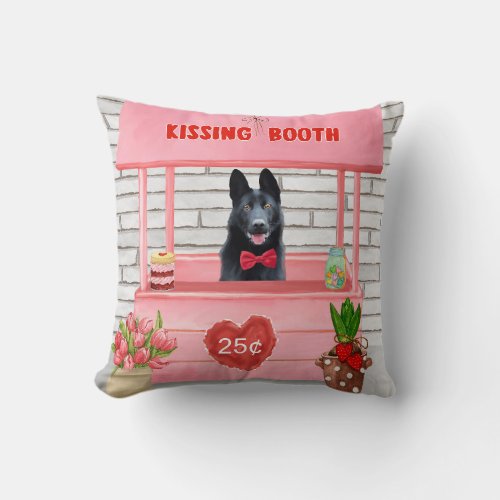German Shepherd Dog Valentines Day Kissing Booth Throw Pillow