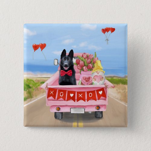 German Shepherd Dog Valentines Day Truck Hearts Button