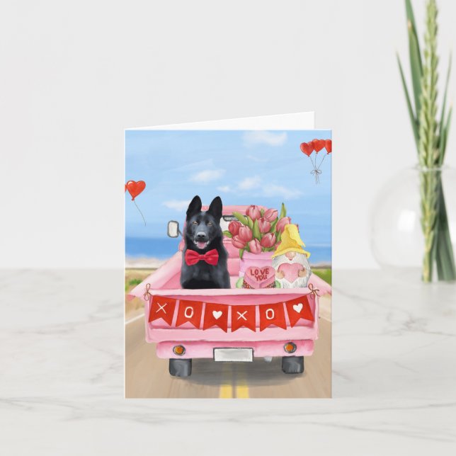 German Shepherd Dog Valentine's Day Truck Hearts Card (Front)