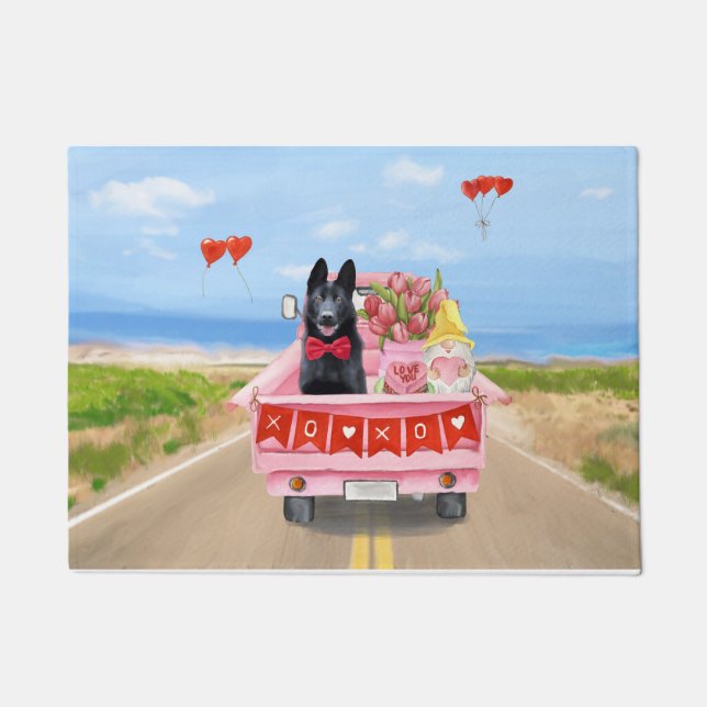 German Shepherd Dog Valentine's Day Truck Hearts Doormat (Front)