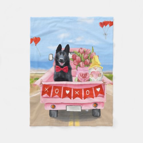 German Shepherd Dog Valentines Day Truck Hearts Fleece Blanket