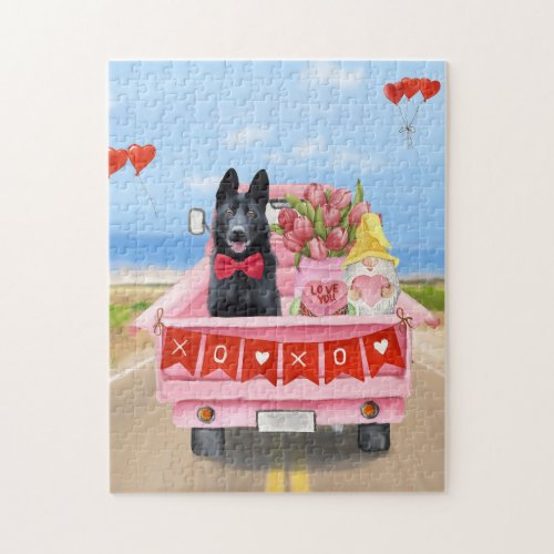 German Shepherd Dog Valentines Day Truck Hearts Jigsaw Puzzle