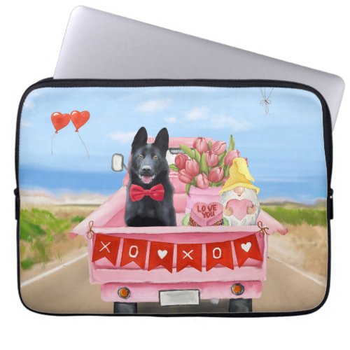 German Shepherd Dog Valentines Day Truck Hearts Laptop Sleeve