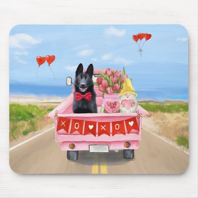 German Shepherd Dog Valentine's Day Truck Hearts Mouse Pad (Front)