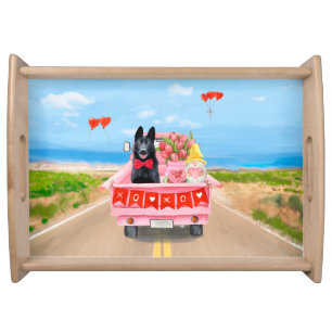 German Shepherd Dog Valentine's Day Truck Hearts Serving Tray