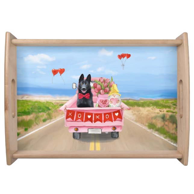 German Shepherd Dog Valentine's Day Truck Hearts Serving Tray (Front)