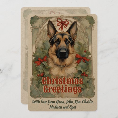 German Shepherd Dog Vintage Christmas Card