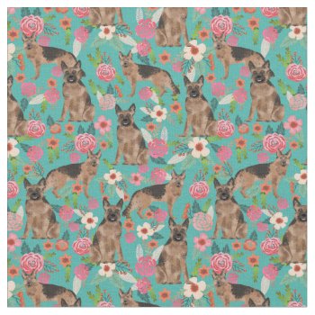 German Shepherd Dog Vintage Florals Turquoise Fabric by FriendlyPets at Zazzle