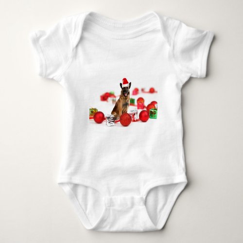 German Shepherd dog w Christmas Gifts Santa Hat Baby Bodysuit