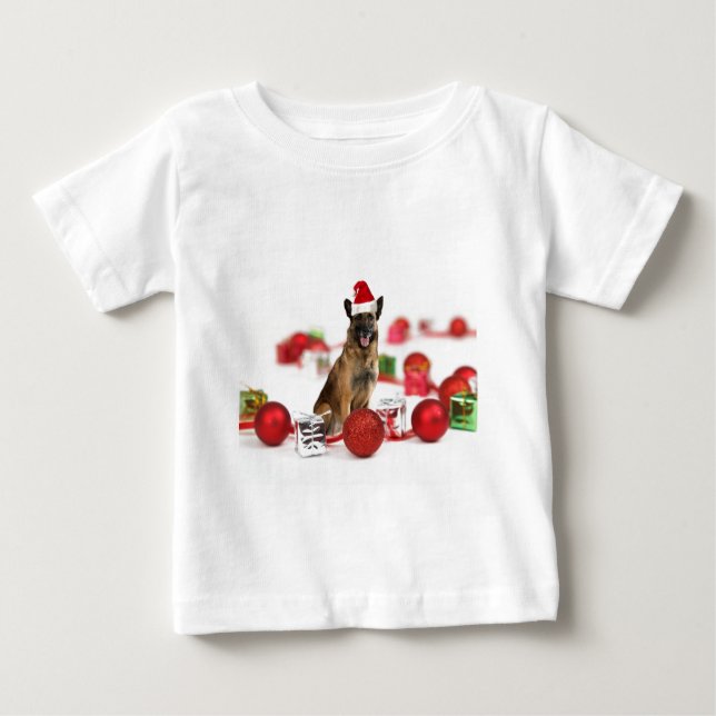 German Shepherd dog w Christmas Gifts Santa Hat Baby T-Shirt (Front)