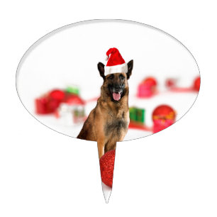 German Shepherd dog w Christmas Gifts Santa Hat Cake Topper