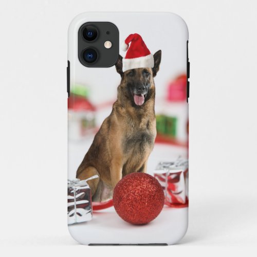 German Shepherd dog w Christmas Gifts Santa Hat iPhone 11 Case