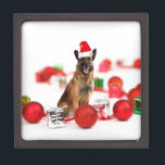 German Shepherd dog w Christmas Gifts Santa Hat Gift Box<br><div class="desc">A cute German Shepherd dog sitting with Christmas ornaments and gifts wearing Santa hat. A perfect way to celebrate Christmas!</div>